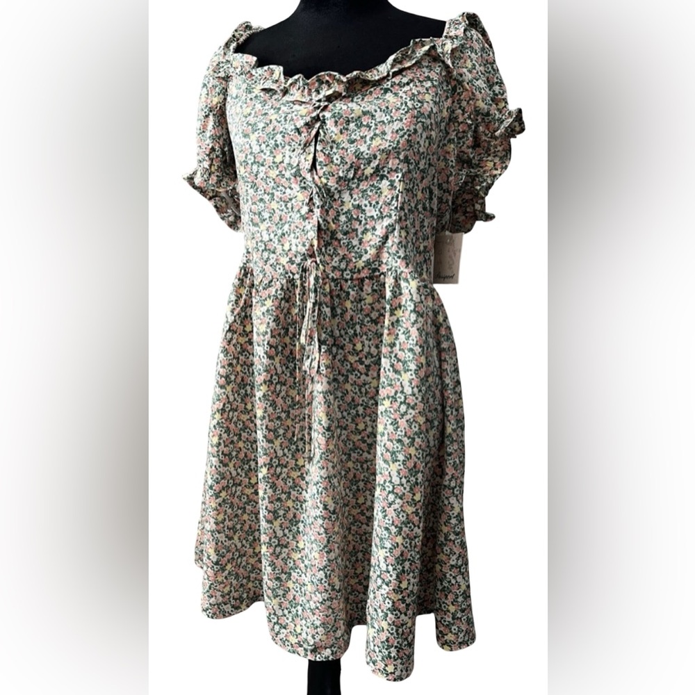 Passport Ditsy Floral Mini Sundress Printed  A-line Flare Size Large $90 NWT